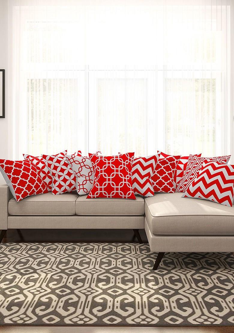 Red And White Set Of 8 16 X 16 Square Cushion Covers