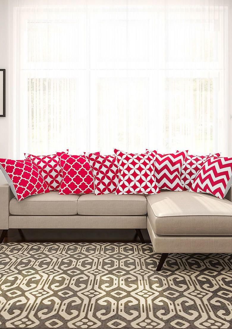 Pink And White Set Of 8 16 X 16 Square Cushion Covers