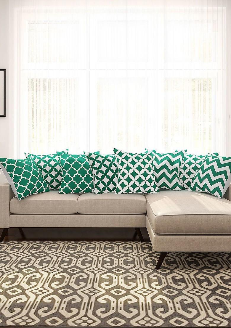 Green And White Set Of 8 16 X 16 Square Cushion Covers