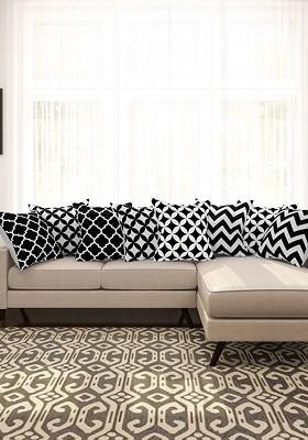 Black And White Set Of 8 Printed 16 X 16 Square Cushion Covers