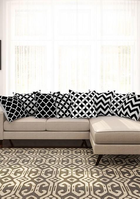 Black And White Set Of 8 Printed 16 X 16 Square Cushion Covers