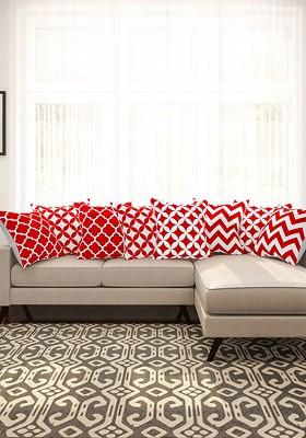 Red And White Set Of 8 Printed 16 X 16 Square Cushion Covers