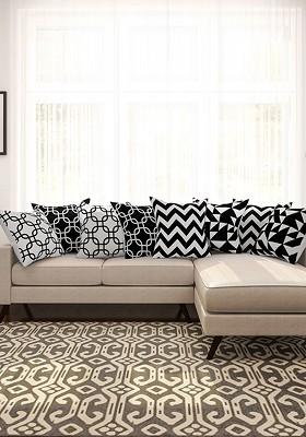 Black And White Set Of 8 Printed 16 X 16 Square Cushion Covers