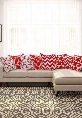 Red And White Set Of 8 Printed 16 X 16 Square Cushion Covers