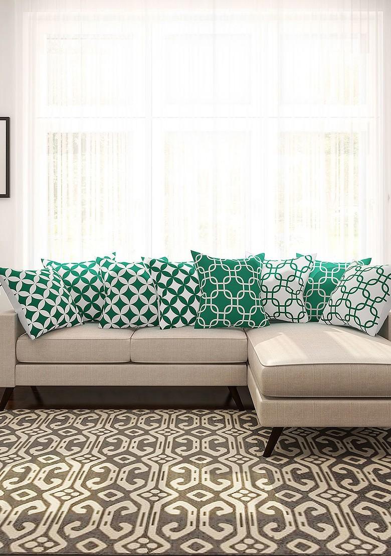 Green And White Set Of 8 16 X 16 Square Cushion Covers