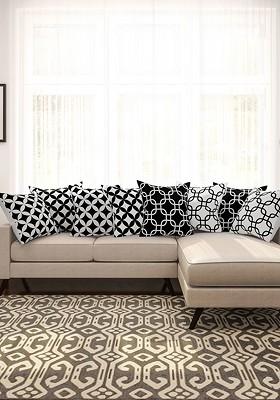 Black And White Set Of 8 Printed 16 X 16 Square Cushion Covers