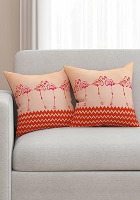 Orange Set Of 2 Printed 16 X 16 Square Cushion Covers