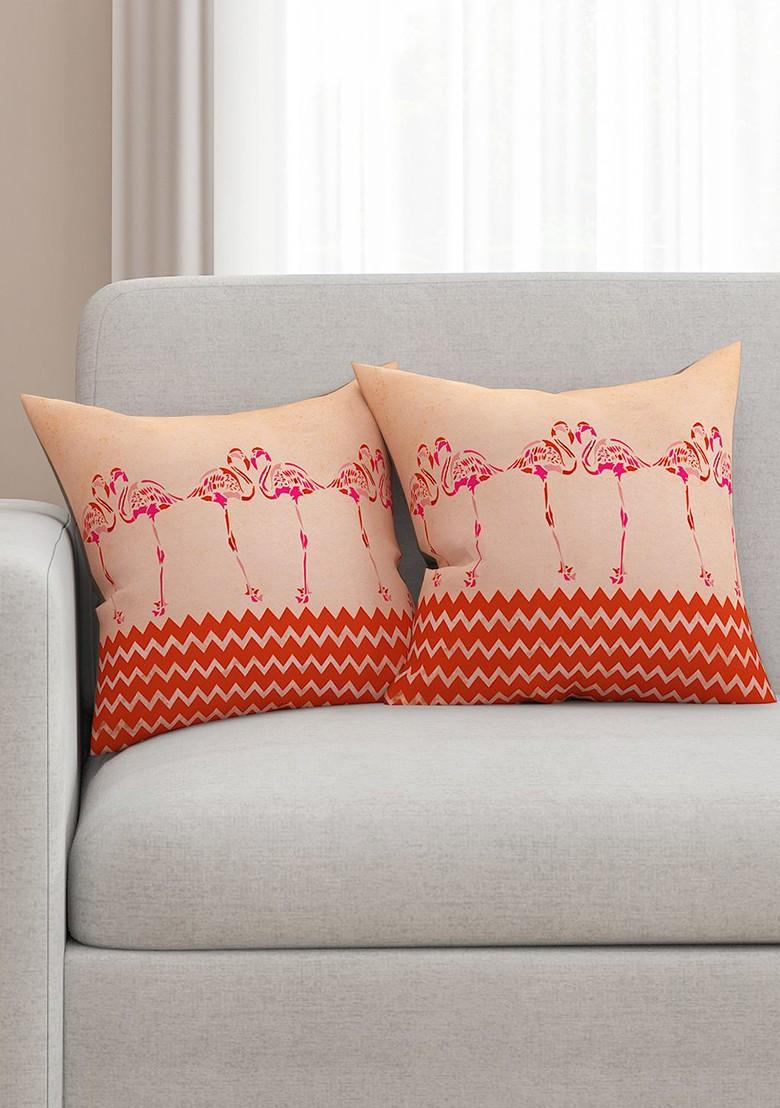 Orange Set Of 2 Printed 16 X 16 Square Cushion Covers
