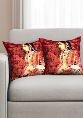 Red Set Of 2 Printed 16 X 16 Silk Square Cushion Covers