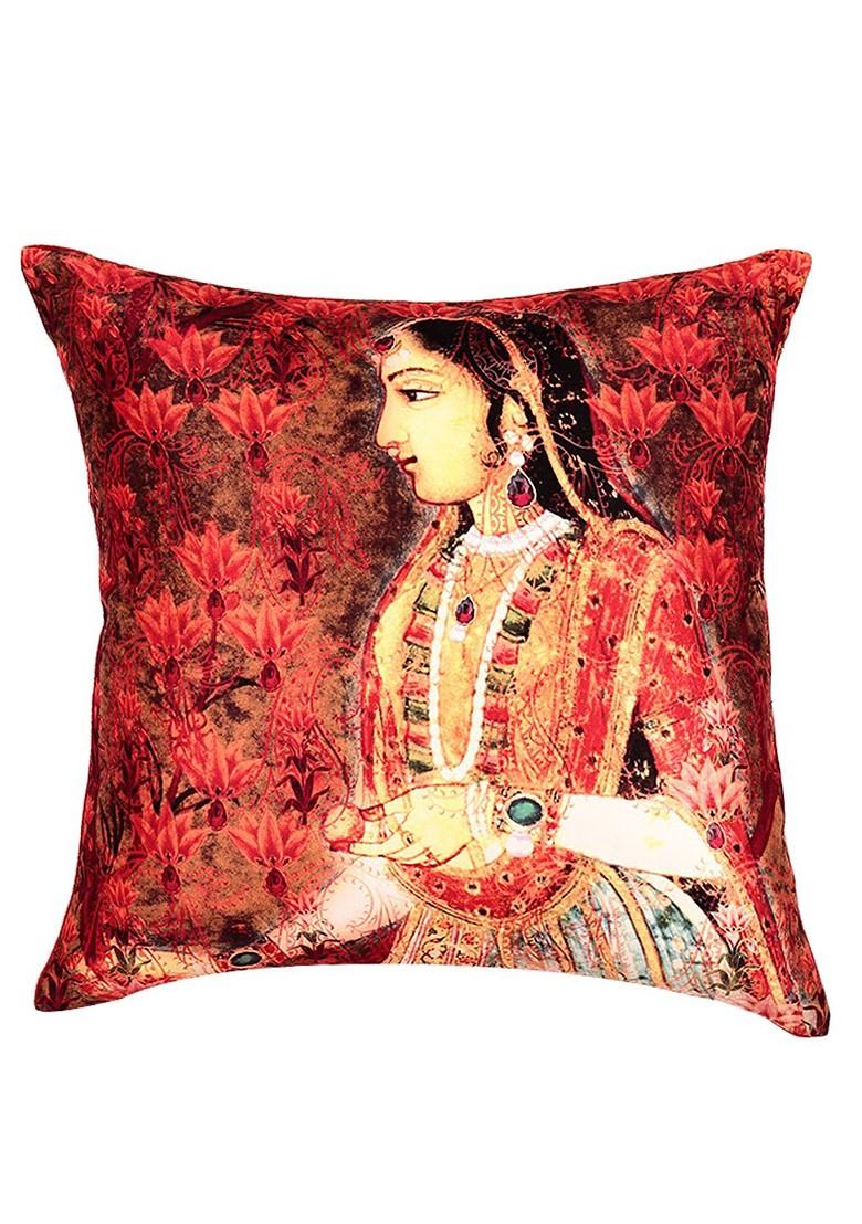 Red Set Of 2 Printed 16 X 16 Silk Square Cushion Covers