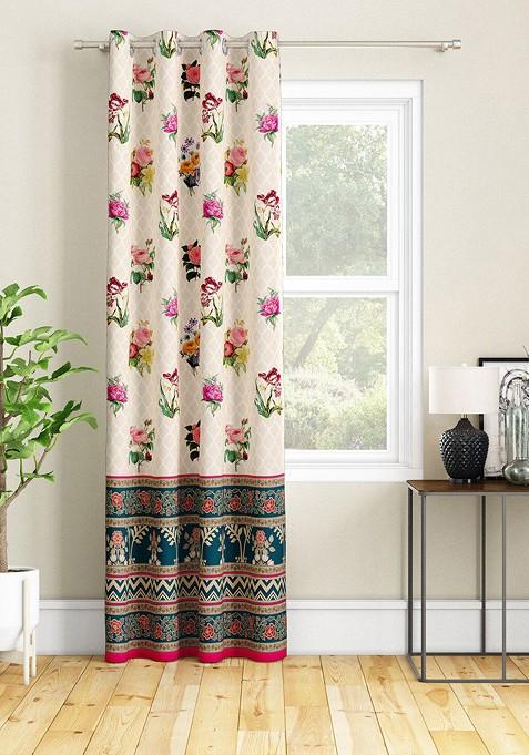 CreamColoured And Pink Floral Door Curtain