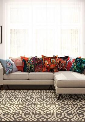 Multicoloured Set Of 8 Printed 16 X 16 Square Cushion Covers