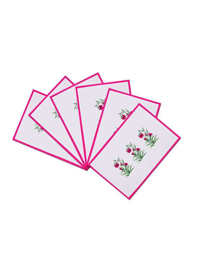 Pink And White Set Of 6 Table Placemats With Runner - Indya