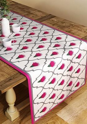 Pink And Grey Printed Table Runner
