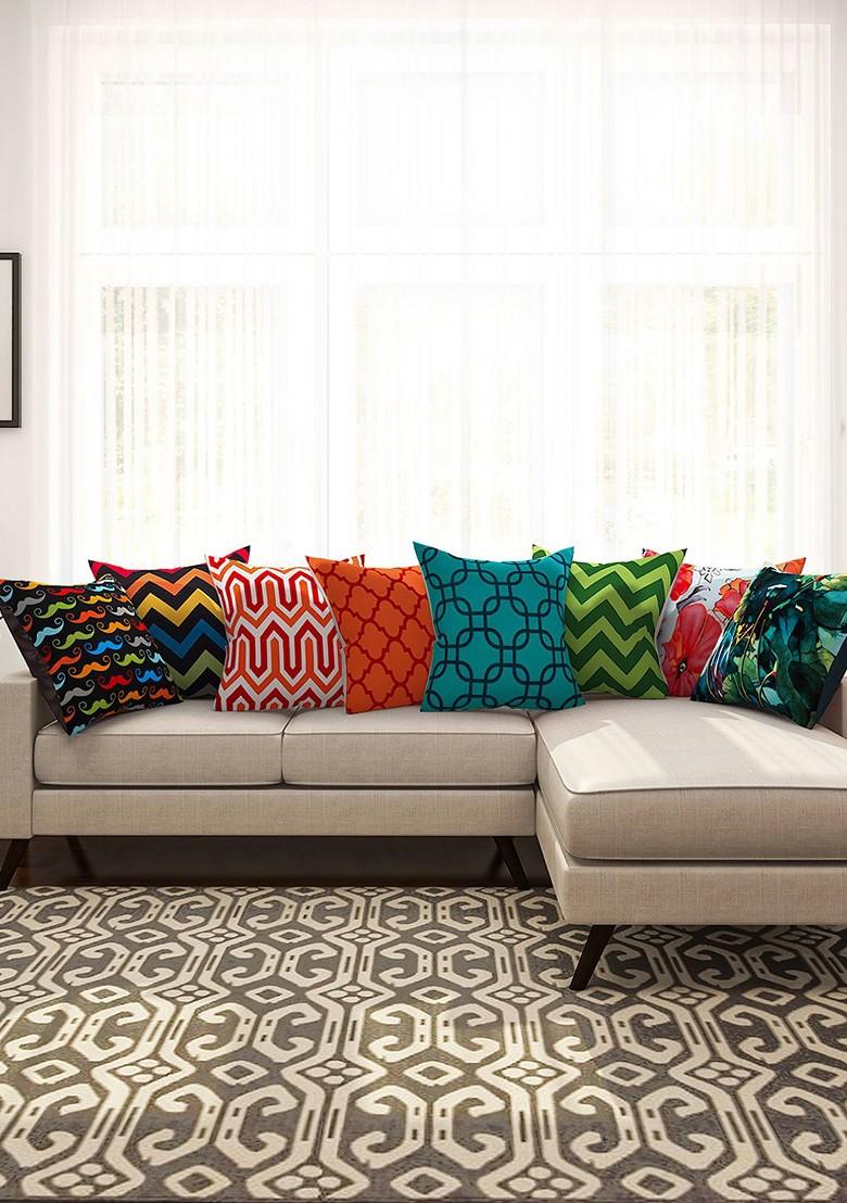 Multicoloured Set Of 8 Printed 16 X 16 Square Cushion Covers