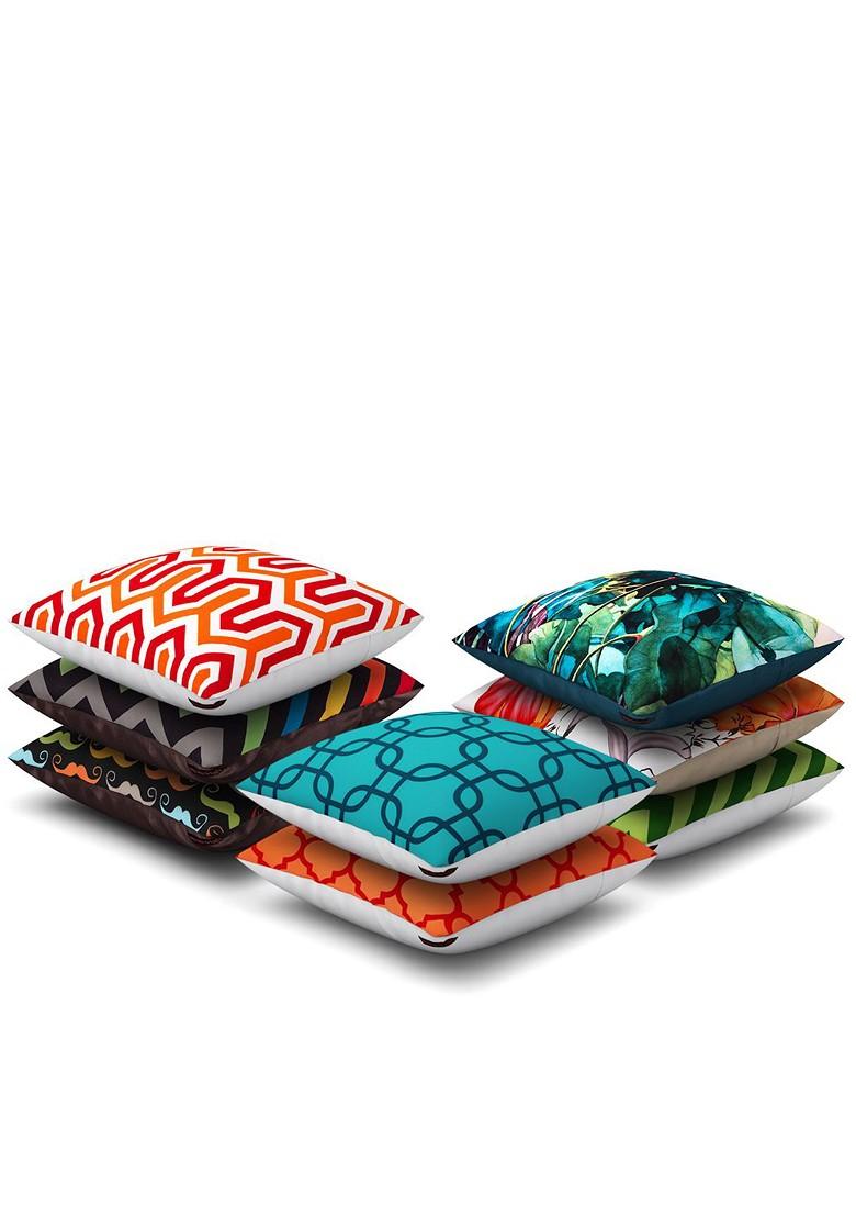 Multicoloured Set Of 8 Printed 16 X 16 Square Cushion Covers