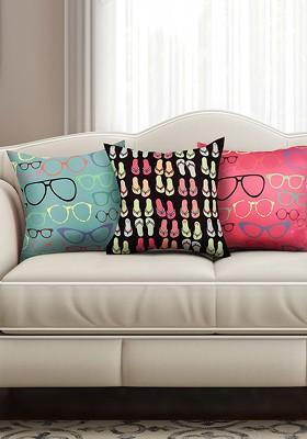 Multicoloured Set Of 3 Printed 16 X 16 Square Cushion Covers