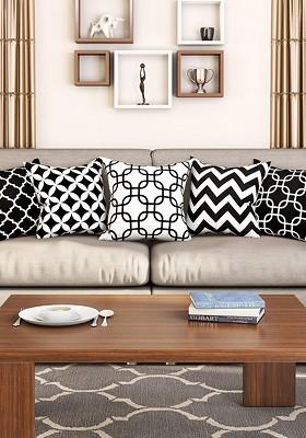 Black And White Set Of 5 Printed 16 X 16 Square Cushion Covers