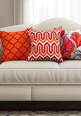 Orange And White 16 X 16 Set Of 3 Square Printed Cushion Covers