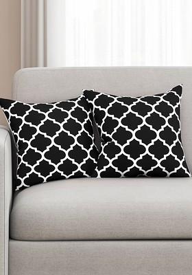 Black Set Of 2 Printed 16 X 16 Square Cushion Covers