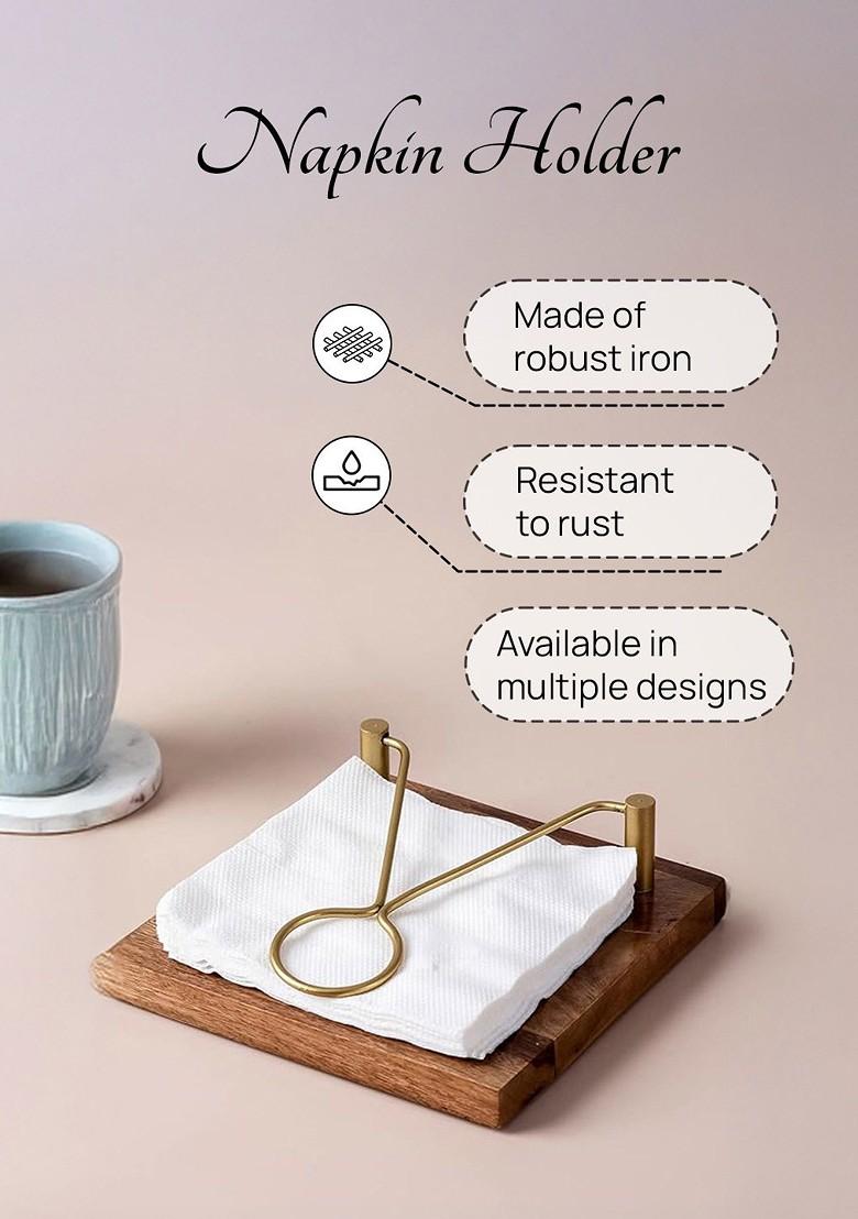 Brown And Gold Toned Wooden Tissue Holder