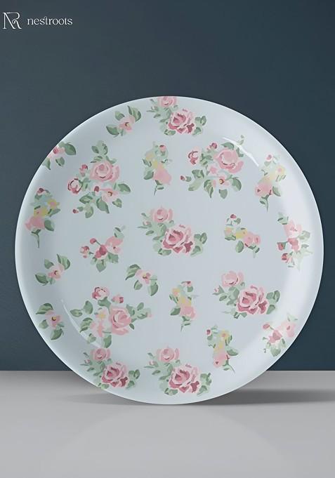 White And Green Floral Printed Ceramic Wall Plate