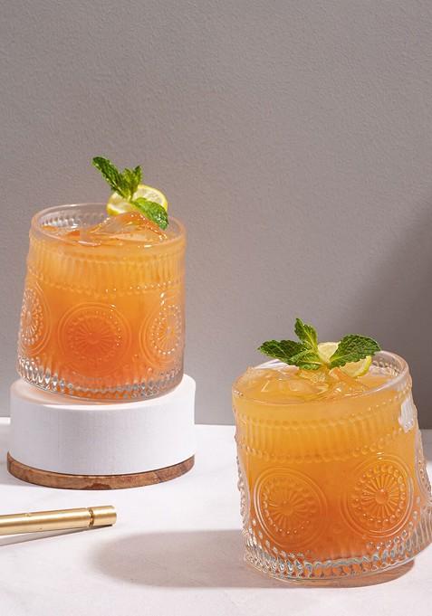 Transparent 6 Pieces Textured Water Or Juice Glasses 350 Ml Each