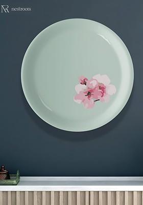 Green And Pink Floral Printed Ceramic Wall Decor Plate