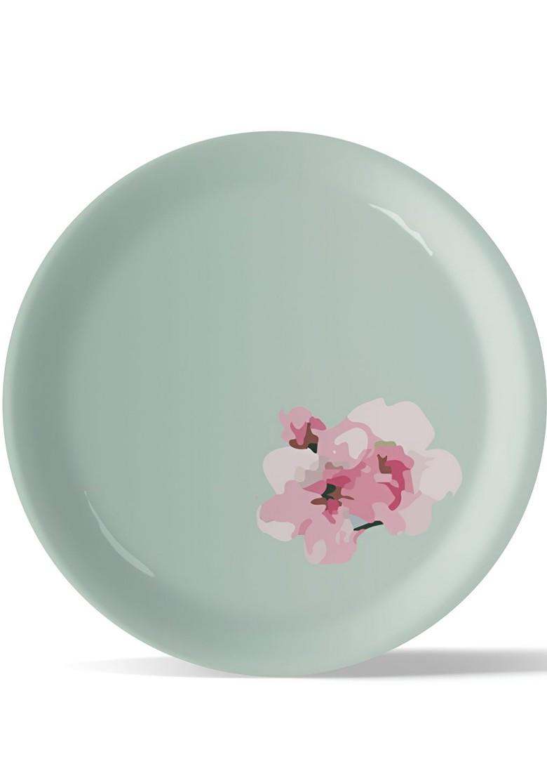 Green And Pink Floral Printed Ceramic Wall Decor Plate