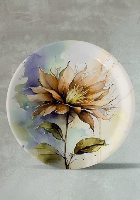 White And Brown Floral Printed Ceramic Wall Plate
