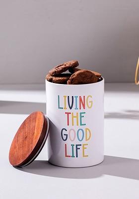 Nestroots White And Blue Printed Canister Jar