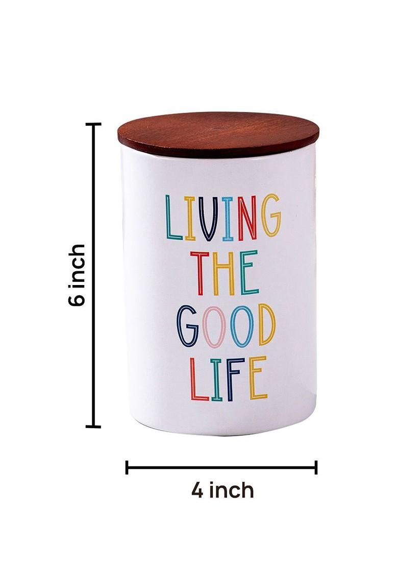 Nestroots White And Blue Printed Canister Jar