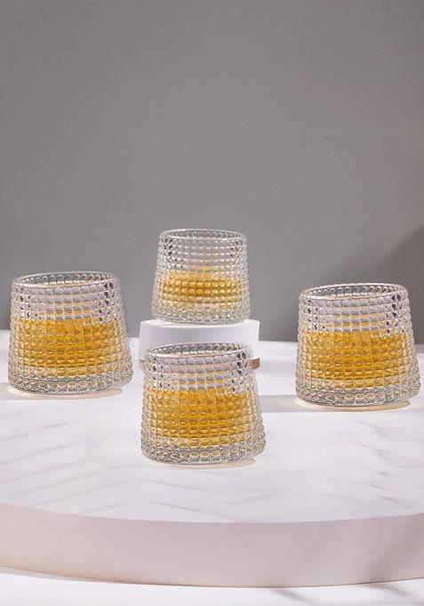 Transparent 4 Pieces Textured Bar Glass 300 Ml