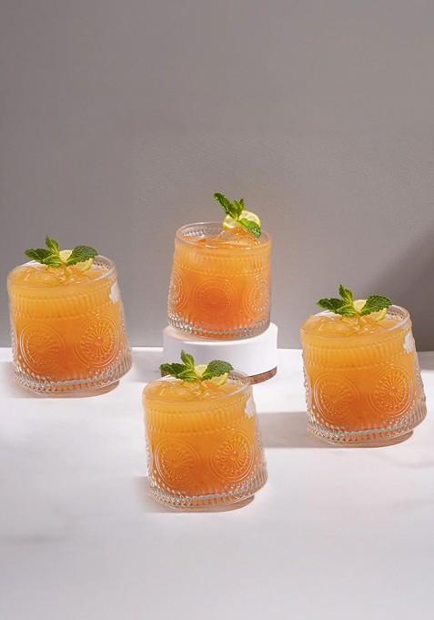 Transparent 4 Pieces Textured Glass 300 Ml Each