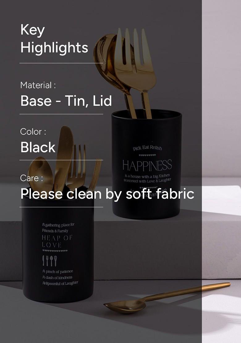 Nestroots Black And White 2 Pieces Printed Metal Cutlery Holder