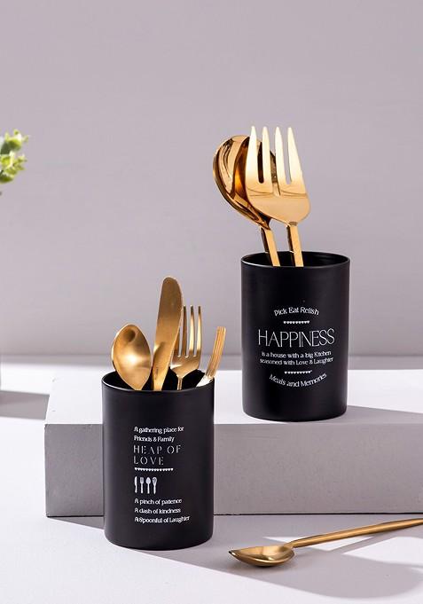 Nestroots Black And White 2 Pieces Printed Metal Cutlery Holder