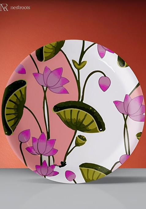 Green And White Pichwai Printed Wall Plate