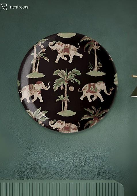 Black And Beige Rajasthani Traditional Print Porcelain Wall Plate