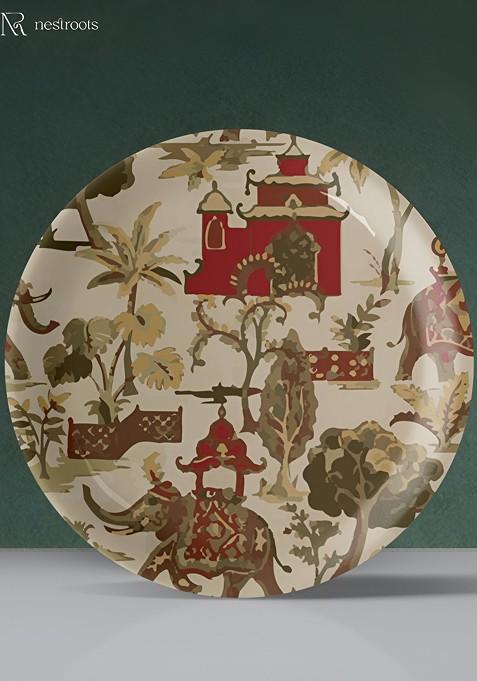 Cream Coloured And Brown Rajasthani Traditional Printed Wall Plate