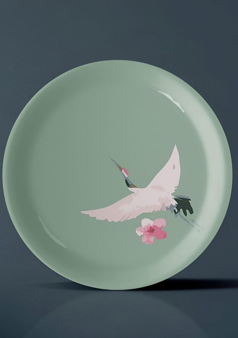 Green And White Victorian Fauna Printed Ceramic Wall Plate