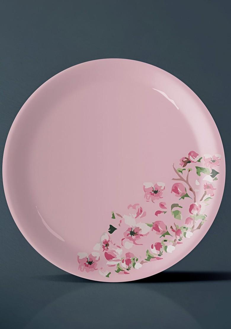 Pink And White Floral Print Ceramic Wall Decor Plate