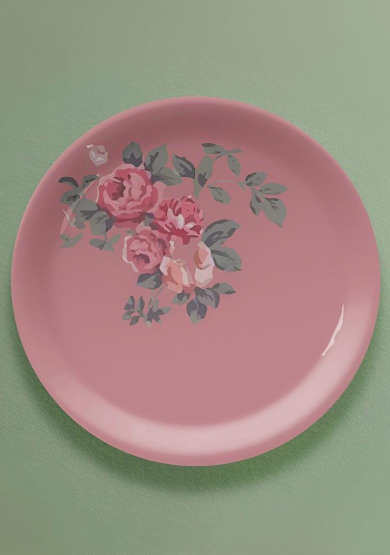 Pink And Green Floral Printed Ceramic Wall Plate