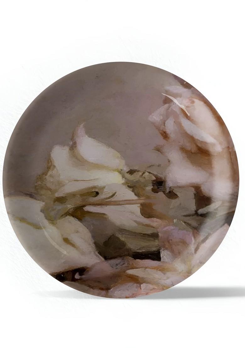 Off White And Black Floral Printed Wooden Wall Plate