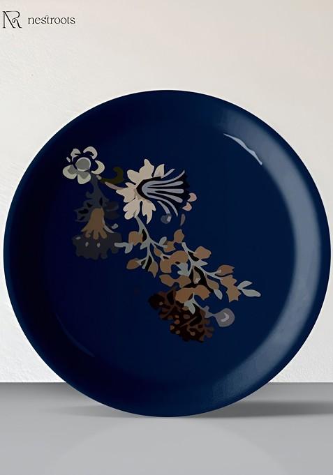 Blue And Brown Floral Printed Ceramic Wall Plate