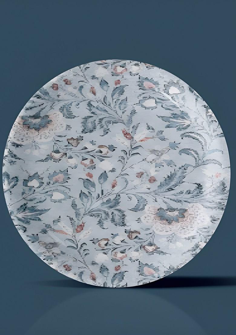 White And Grey Floral Printed Ceramic Wall Plate