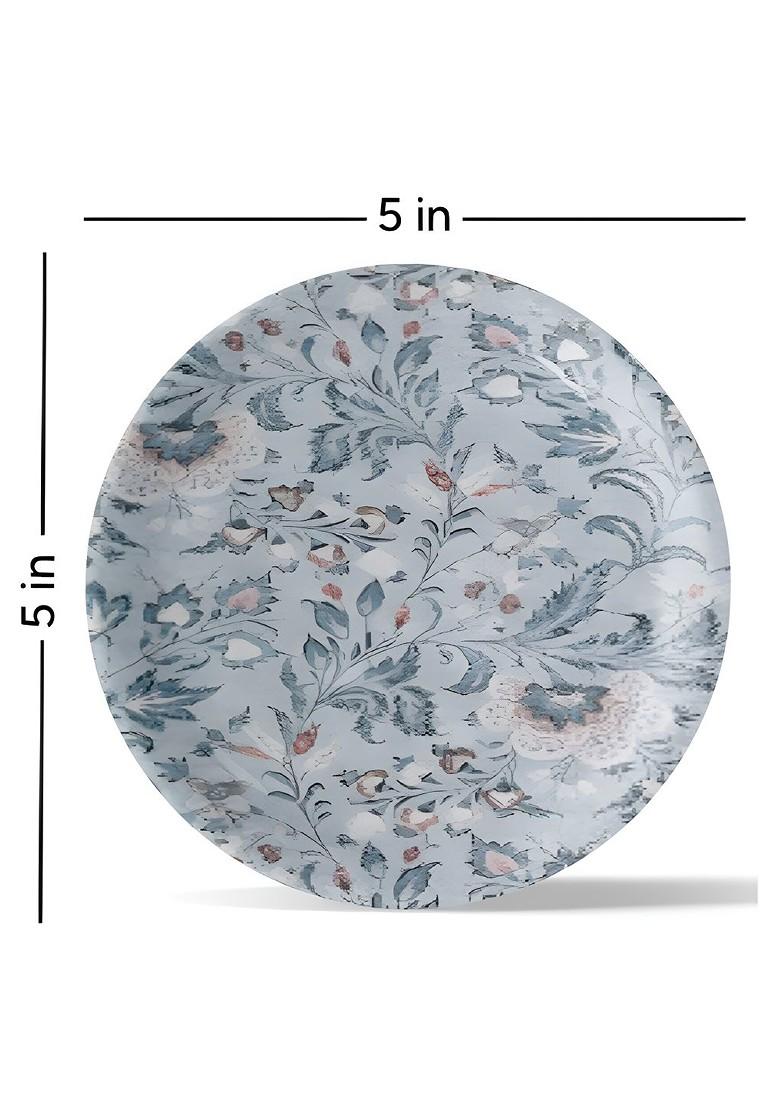 White And Grey Floral Printed Ceramic Wall Plate