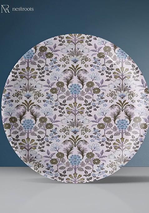 White And Green Floral Printed Ceramic Wall Plate