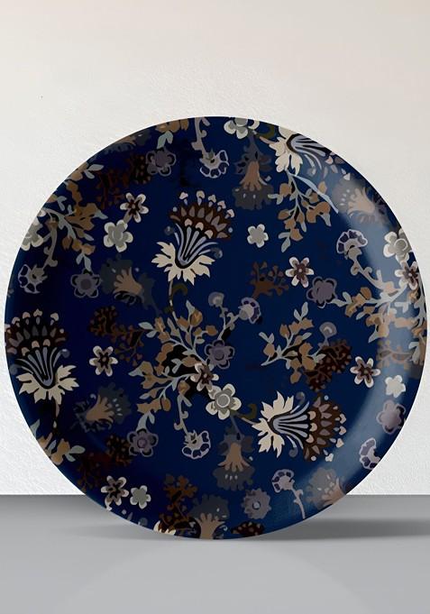 Navy Blue And White Floral Printed Ceramic Wall Plate
