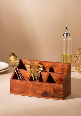 Brown Wooden Cutlery Holder