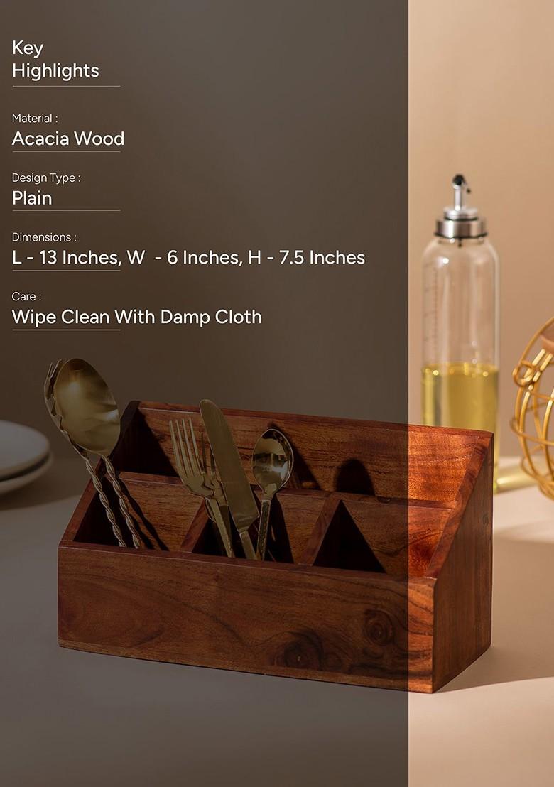 Brown Wooden Cutlery Holder